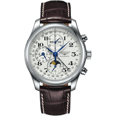 Longines Master Collection 42 Chronograph Calendar Stainless Steel / Silver-Arabic / Alligator L2.773.4.78.3