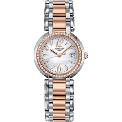 PrimaLuna Quartz 30 Stainless Steel / Pink Gold / Diamond / MOP - Arabic / Bracelet