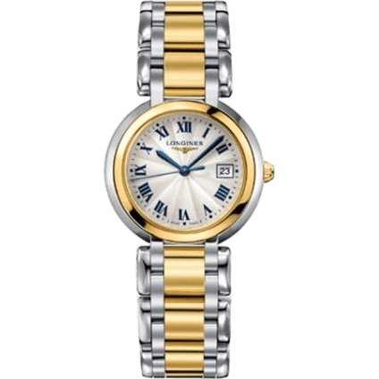 Longines PrimaLuna Quartz 30 Stainless Steel / Yellow Gold / Silver - Roman / Bracelet L8.112.5.91.6