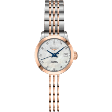 Record 26mm Stainless Steel / Pink Gold / MOP-Diamond / Bracelet