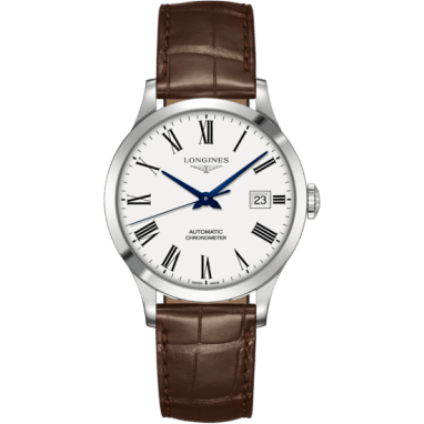 Record 38.5mm Stainless Steel / White-Roman / Alligator