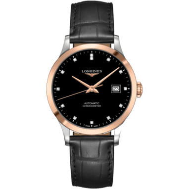 Record 38.5mm Stainless Steel / Pink Gold / Black-Diamond / Alligator