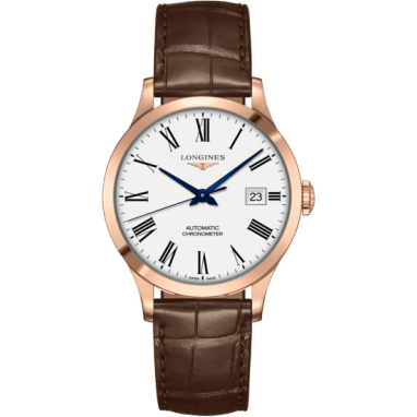 Record 38.5mm Pink Gold / White-Roman / Alligator