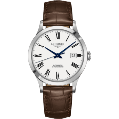 Longines Record 40mm Stainless Steel / White-Roman / Alligator L2.821.4.11.2
