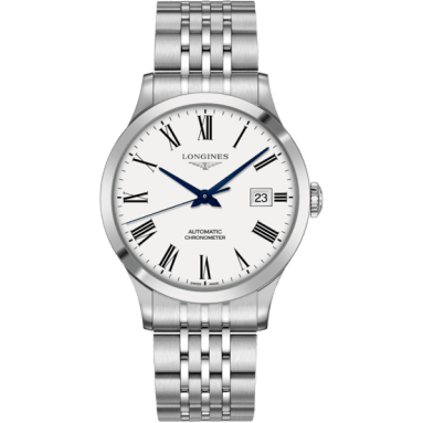 Longines Record 40mm Stainless Steel / White-Roman / Bracelet L2.821.4.11.6