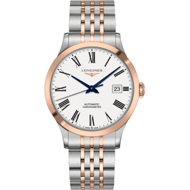 Longines Record 40mm Stainless Steel / Pink Gold / White-Roman / Bracelet L2.821.5.11.7