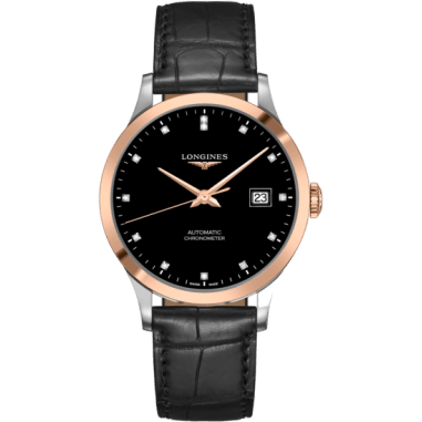 Longines Record 40mm Stainless Steel / Pink Gold / Black-Diamond / Alligator L2.821.5.57.2