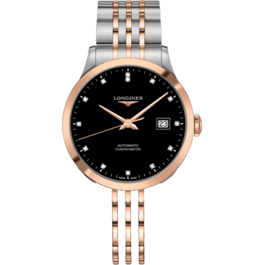 Longines Record 40mm Stainless Steel / Pink Gold / Black-Diamond / Bracelet L2.821.5.57.7