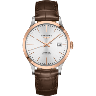 Longines Record 40mm Stainless Steel / Pink Gold / Silver / Alligator L2.821.5.72.2