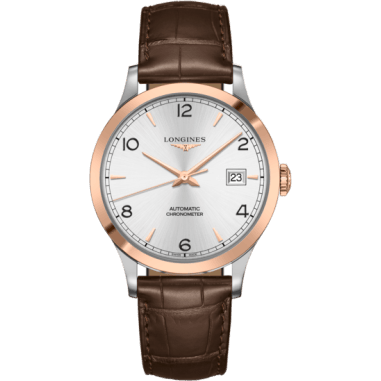 Longines Record 40mm Stainless Steel / Pink Gold / Silver-Arabic / Alligator L2.821.5.76.2