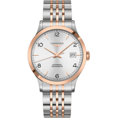 Longines Record 40mm Stainless Steel / Pink Gold / Silver-Arabic / Bracelet L2.821.5.76.7