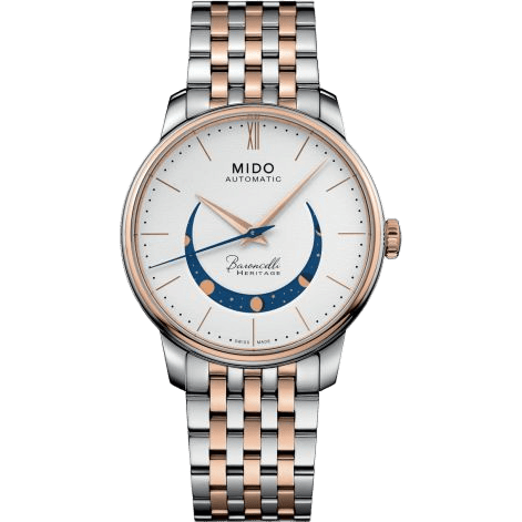 Baroncelli Heritage Smiling Moon 39 Stainless Steel - Rose Gold / White