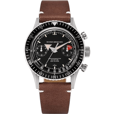 Nivada Grenchen Chronomaster Aviator Sea Diver Manual Stainless Steel / Black / Brown Leather 86007M-BROL