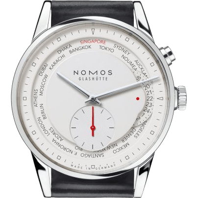 Nomos Glashütte Zürich Weltzeit Red Dot Silver 805.S6