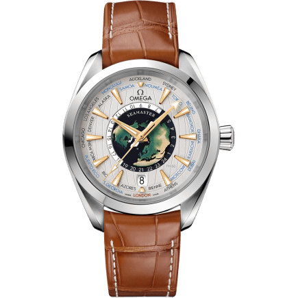 Omega Seamaster Aqua Terra 150M Master Chronometer 43 Worldtimer Platinum / Enamel / Alligator 220.93.43.22.99.001