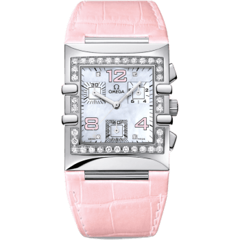 Omega Constellation Quadra Quartz 28 Chronograph Stainless Steel / Diamond / Pink MOP/ Alligator 1847.70.34