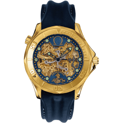 Omega Seamaster Diver 300M Automatic 41 Yellow Gold / Skeleton / Leather / 50th Anniversary 2941.80.03