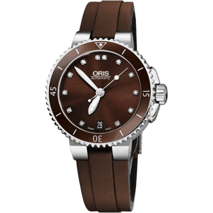 Oris Aquis Date Diamonds 36 Stainless Steel / Brown - Diamond / Rubber 01 733 7652 4192-07 5 18 12FC