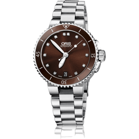 Oris Aquis Date Diamonds 36 Stainless Steel / Brown - Diamond / Bracelet 01 733 7652 4192-07 8 18 01P