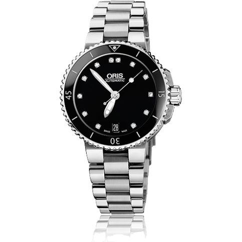 Oris Aquis Date Diamonds 36 Stainless Steel / Black - Diamond / Bracelet 01 733 7652 4194-07 8 18 01P