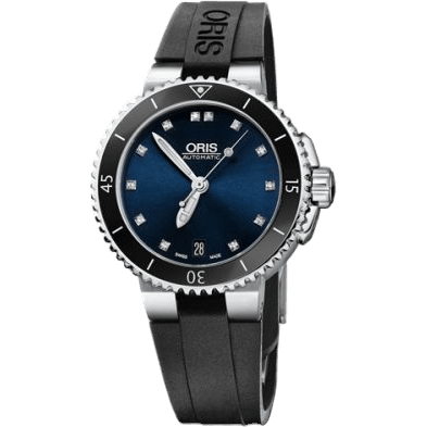 Aquis Date 36 Stainless Steel / Blue - Diamond / Rubber