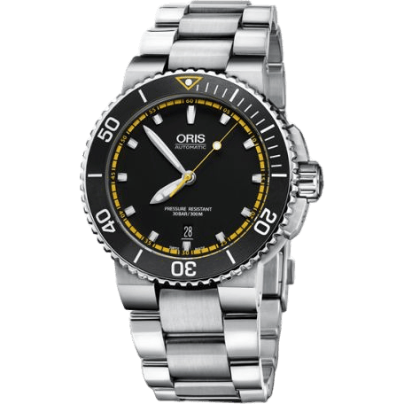 Oris Aquis Date 43 Stainless Steel / Black - Yellow / Bracelet 01 733 7653 4127-07 8 26 01PEB