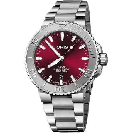 Oris Aquis Date 43.5 Relief Stainless Steel / Cherry / Bracelet 01 733 7730 4158-07 8 24 05PEB