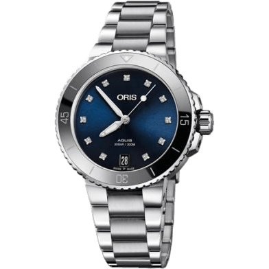 Aquis Date 36.5 Stainless Steel / Blue - Diamond / Bracelet