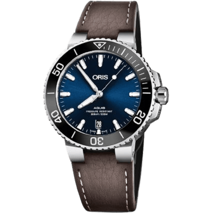 Aquis Date 39.5 Stainless Steel / Blue / Calf