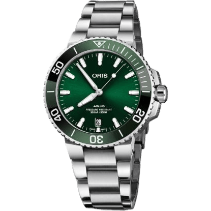 Aquis Date 39.5 Stainless Steel / Green / Bracelet