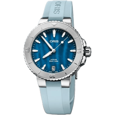 Aquis Date 36.5 Stainless Steel / Aegean Blue / Rubber