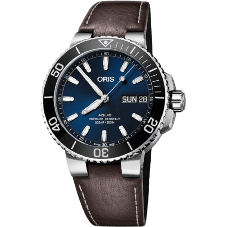 Aquis Big Day Date 45.5 Stainless Steel / Blue / Calf