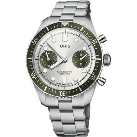 Divers Sixty-Five 40 Chronograph Stainless Steel / Silver - Green / Bracelet