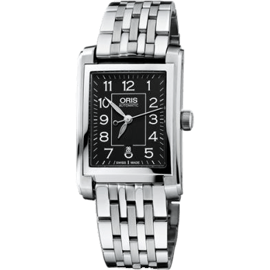 Rectangular Date 24.5 Stainless Steel / Black - Arabic / Bracelet