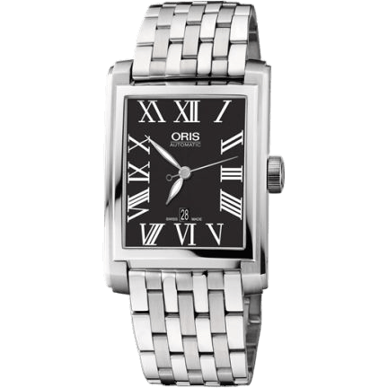 Rectangular Date 30 Stainless Steel / Black - Roman / Bracelet