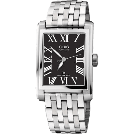 Rectangular Date 30 Stainless Steel / Black - Roman / Bracelet
