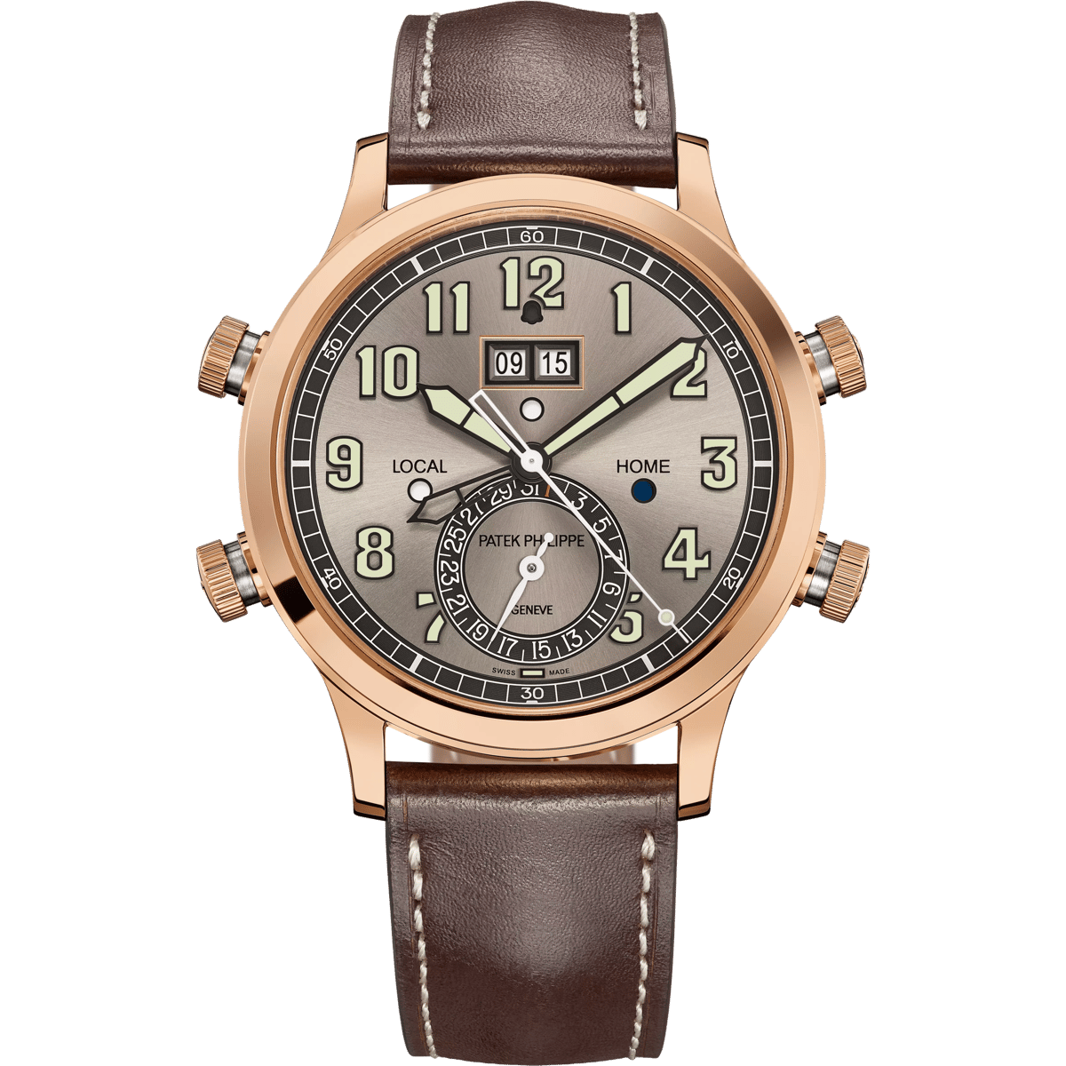 Patek Philippe Calatrava Pilot Travel Time Alarm 5520 Rose Gold / Grey 5520RG-001