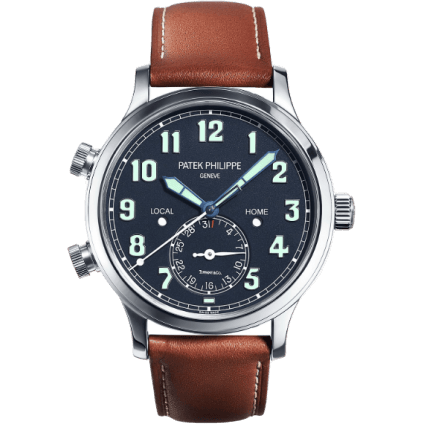 Calatrava Pilot Travel Time 5524 Tiffany White Gold / Blue