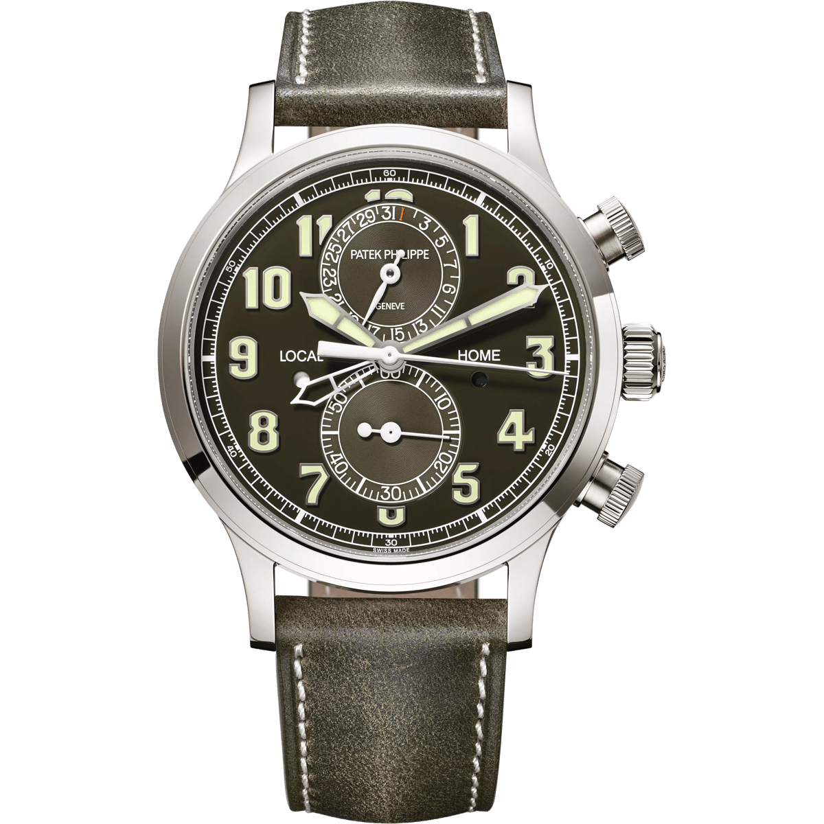 Patek Philippe Calatrava Pilot Travel Time Chronograph White Gold / Green 5924G-010