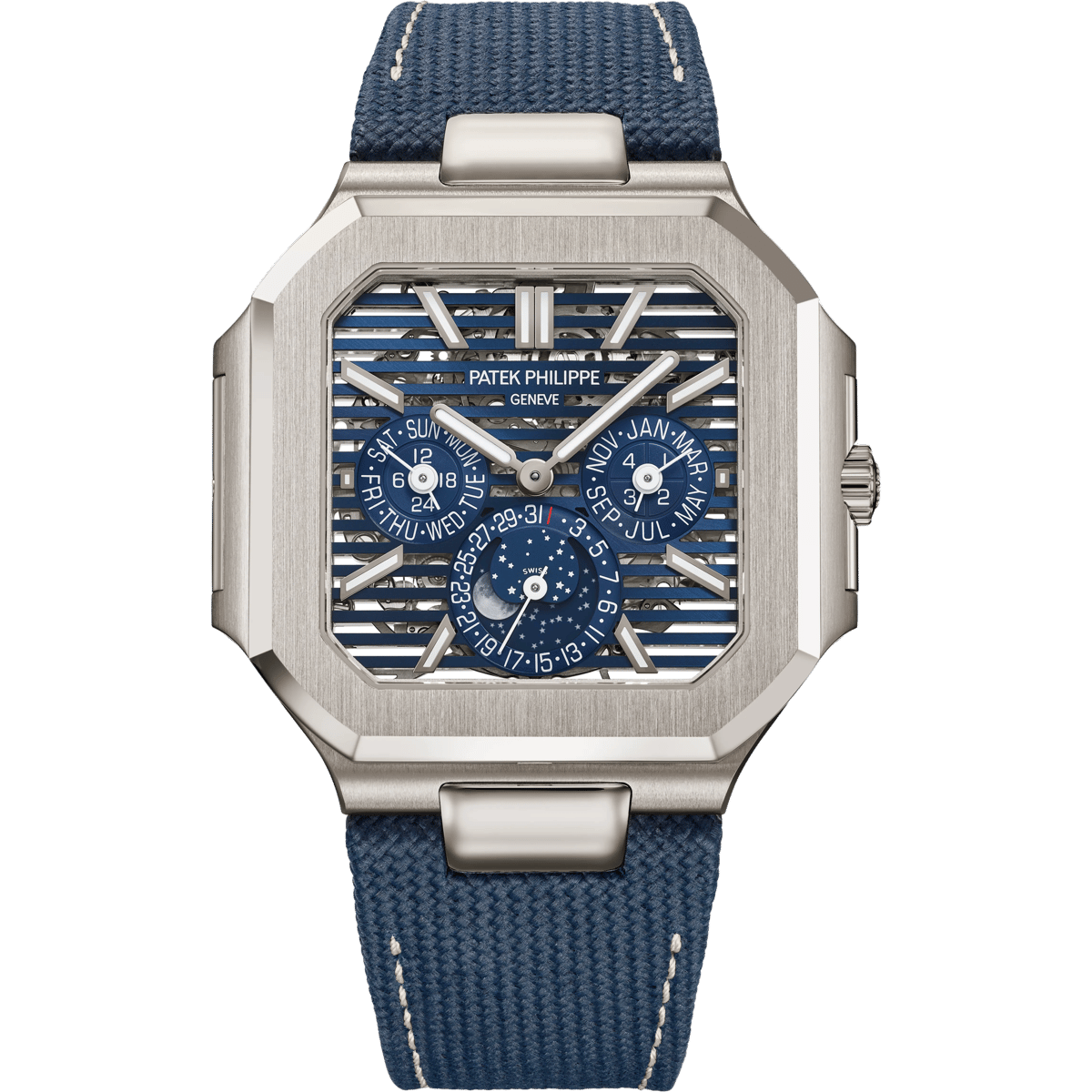 Patek Philippe Cubitus Perpetual Calendar Skeleton Platinum / Blue 5840P-001
