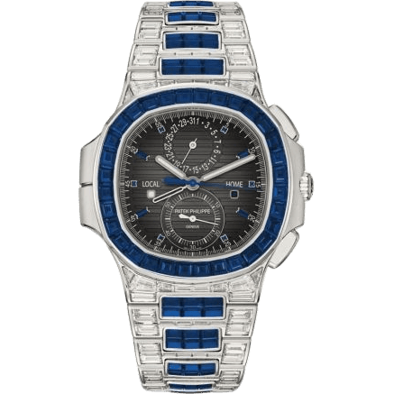 Nautilus Travel Time White Gold - Sapphire / Grey