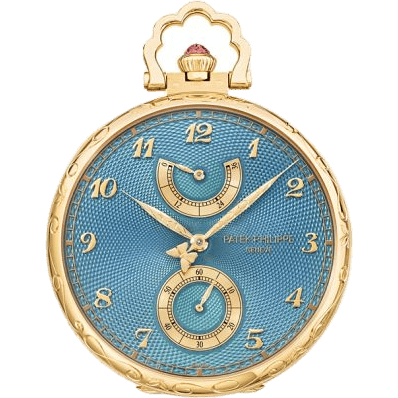 Pocket Watch Lepine Power Reserve Yellow Gold / Butterflies and Orchids