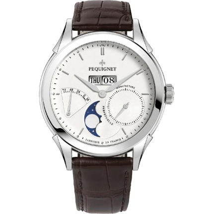 Pequignet Rue Royale Moonphase Stainless Steel / Silver / Brown Alligator 9010433CG