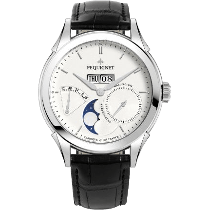Pequignet Rue Royale Moonphase Stainless Steel / Silver / Black Alligator 9010433CN