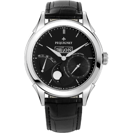 Pequignet Rue Royale Moonphase Stainless Steel / Black / Black Alligator 9010443CN