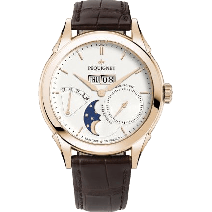 Pequignet Rue Royale Moonphase Red Gold / Silver / Black Alligator 9011538CG