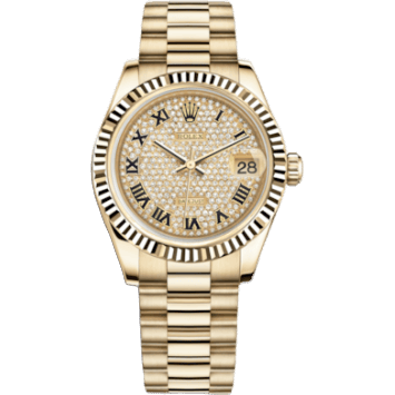 Rolex Datejust 31 Yellow Gold Fluted / President / Paved Roman 178278-0079