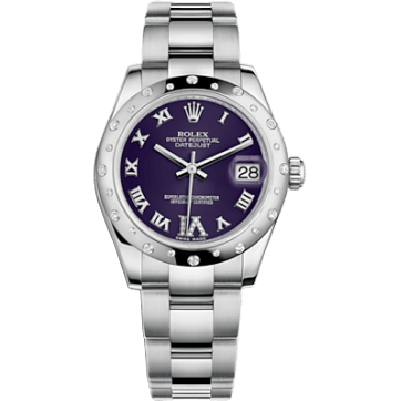 Rolex Datejust 31 Stainless Steel Domed Diamond / Oyster / Purple - Roman 178344-0016