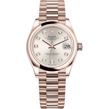 Rolex Datejust 31 Rose Gold / Domed / Silver - Diamond / President 278245-0038