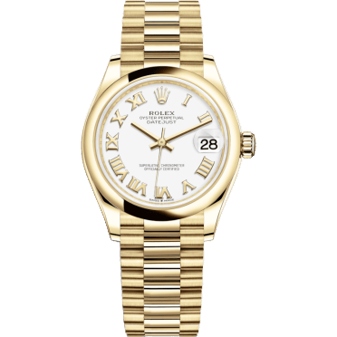 Datejust 31 Yellow Gold / Domed / White - Roman / President